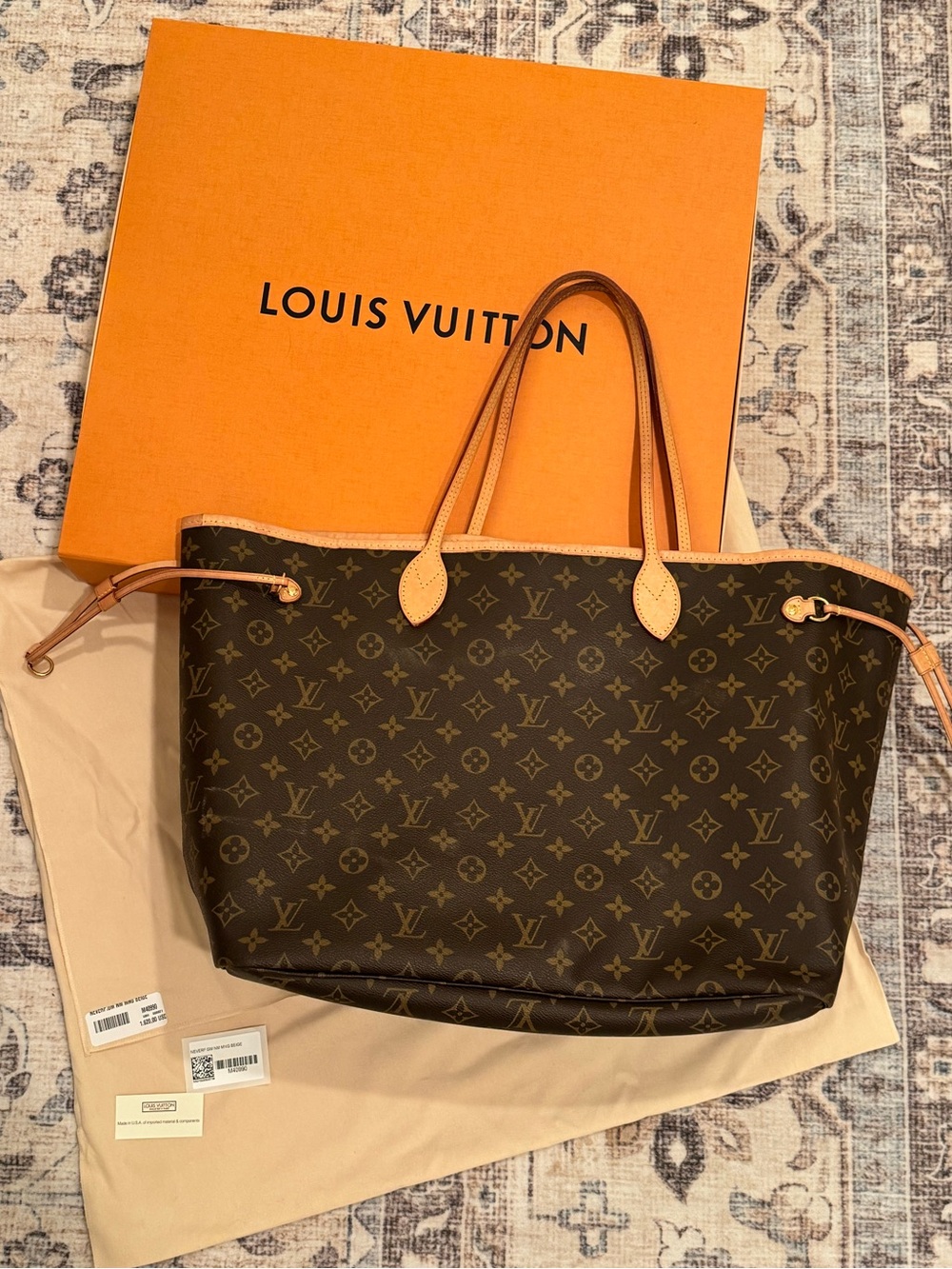 Louis Vuitton Neverfull GM Monogram Beige M40990 Box Dust Bag Tags